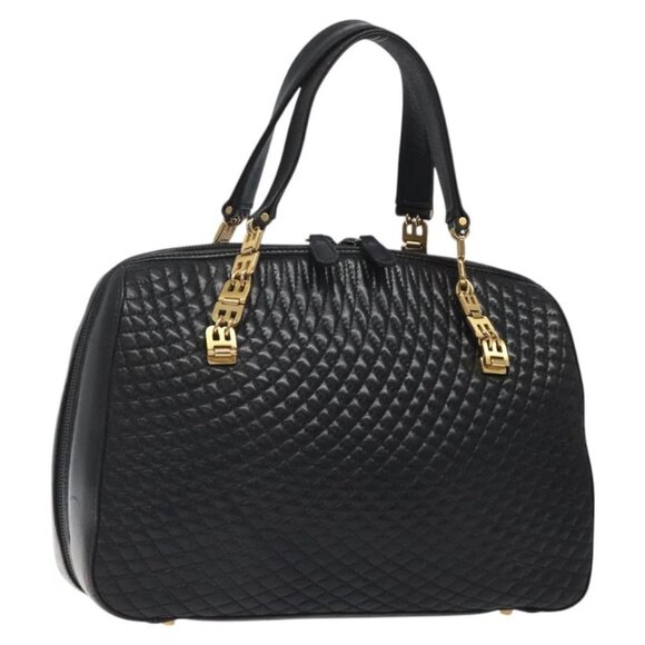 BALLY Hand Bag Leather Black Gold Auth BA2291 - Picture 1 of 16